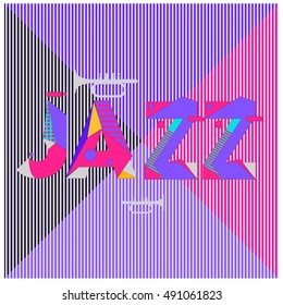 Vector jazz music poster template. Design background and layout with 90s Memphis style