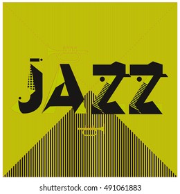 Vector jazz music poster template. Design background and layout with 90s Memphis style