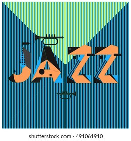 Vector jazz music poster template. Design background and layout with 90s Memphis style