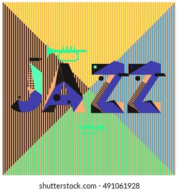 Vector jazz music poster template. Design background and layout with 90s Memphis style