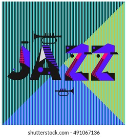 Vector jazz music poster template. Design background and layout with 90s Memphis style