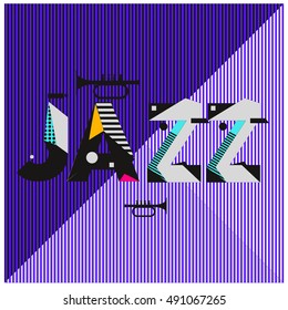 Vector jazz music poster template. Design background and layout with 90s Memphis style
