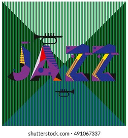 Vector jazz music poster template. Design background and layout with 90s Memphis style