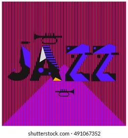 Vector jazz music poster template. Design background and layout with 90s Memphis style