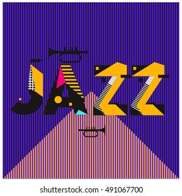 Vector jazz music poster template. Design background and layout with 90s Memphis style