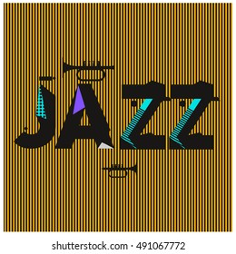 Vector jazz music poster template. Design background and layout with 90s Memphis style