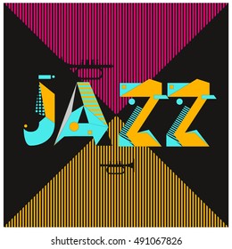 Vector jazz music poster template. Design background and layout with 90s Memphis style