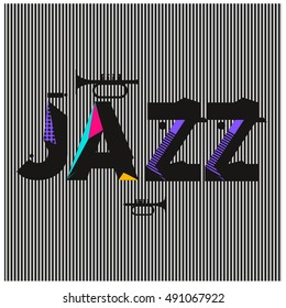 Vector jazz music poster template. Design background and layout with 90s Memphis style