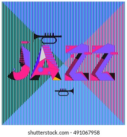 Vector jazz music poster template. Design background and layout with 90s Memphis style