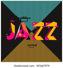 Vector jazz music poster template. Design background and layout with 90s Memphis style