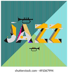 Vector jazz music poster template. Design background and layout with 90s Memphis style