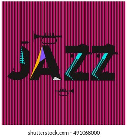 Vector jazz music poster template. Design background and layout with 90s Memphis style