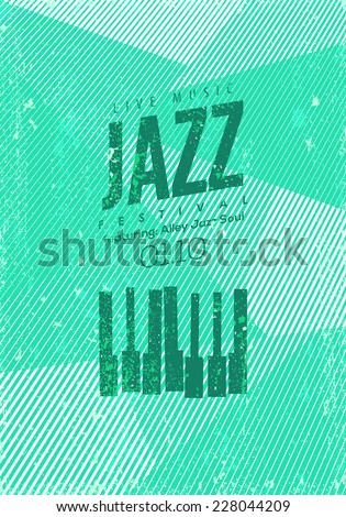 Vector Jazz music poster template. Green Abstract background made with lines. Instant color change. Texture effects can be turned off.