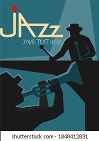 vector Jazz poster with handwritten text, players. for jazz festival posters, t-shirt or other prints