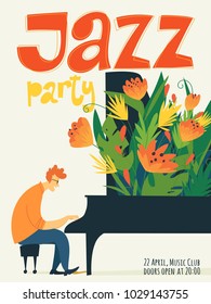 Vector jazz poster for jazz party. Advertisment for jazz concert. 