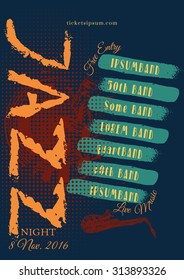 Vector jazz, rock or blues music poster template. Hand painted stains and word "jazz". Abstract background for card, flyer, leaflet, brochure, banner, web design.