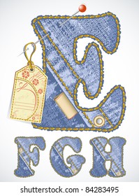Vector jeans alphabet with flower label and blank space for your text