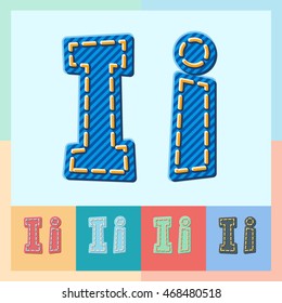 Vector jeans alphabet. Optional colorful graphic styles. Letter I