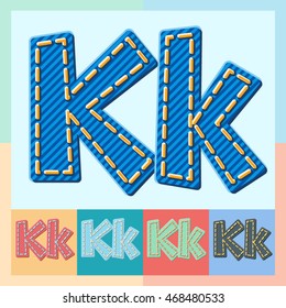 Vector jeans alphabet. Optional colorful graphic styles. Letter K