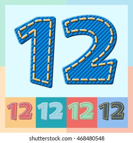 Vector jeans alphabet. Optional colorful graphic styles. Numbers 1 2
