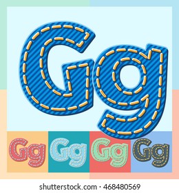 Vector jeans alphabet. Optional colorful graphic styles. Letter G