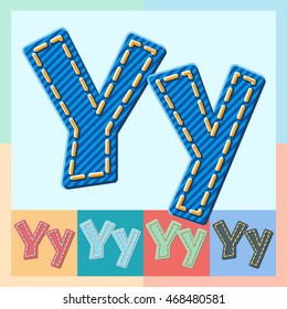 Vector jeans alphabet. Optional colorful graphic styles. Letter Y