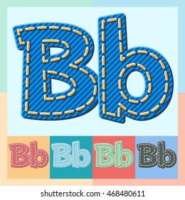Alfabeto vectorial jeans. Estilos gráficos coloridos opcionales. Letra B