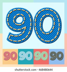 Vector jeans alphabet. Optional colorful graphic styles. Numbers 9 0