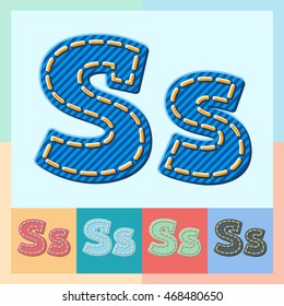 Vector jeans alphabet. Optional colorful graphic styles. Letter S