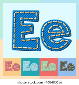 Vektorjeans-Alphabet. Optionale farbige Grafikstile. Buchstabe E