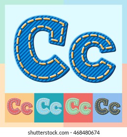 Vector jeans alphabet. Optional colorful graphic styles. Letter C