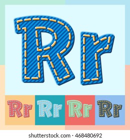Vector jeans alphabet. Optional colorful graphic styles. Letter R