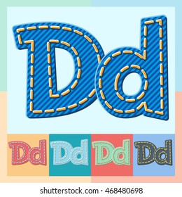 Vector jeans alphabet. Optional colorful graphic styles. Letter D