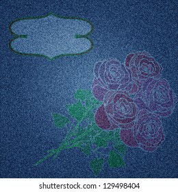 Vector jeans background with a bouquet of roses printed