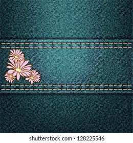 vector jeans background with floral applique