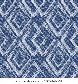 Vector Jeans background with Rhombus Paint Brush Strokes. Denim seamless pattern. Blue jeans cloth