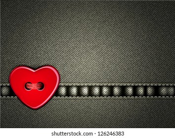 Vector jeans background Valentine's Day with a heart of the button
