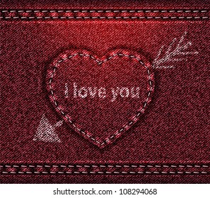 vector Jeans heart arrow denim texture I love you red