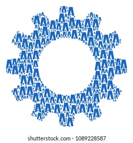Vector jeans icons are formed into cogwheel figure. Equipment design concept constructed with jeans components.