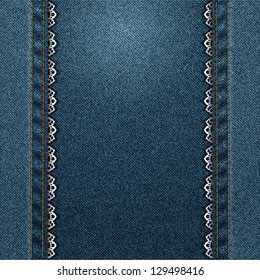 Vector jeans vertical frame with stitched lace