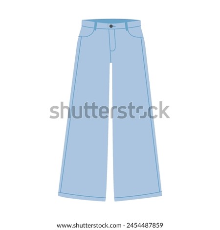 Vector jeans. Women's clothes. Stylish blue jeans. Color flat vector illustration isolated on white background. Hand-drawn style. 