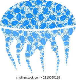 Vector jelly fish icon collage. Jelly fish mosaic is composed from scattered recursive jelly fish elements. Recursive combination from jelly fish icon.