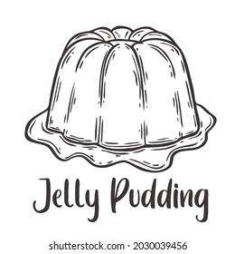 Vector del estilo de sketch dibujado a mano de Jelly Pudding. Diseño de elementos de dibujo. Se utiliza para menús, afiches, pancartas, etiquetas, logotipos o camisetas impresas, etc.