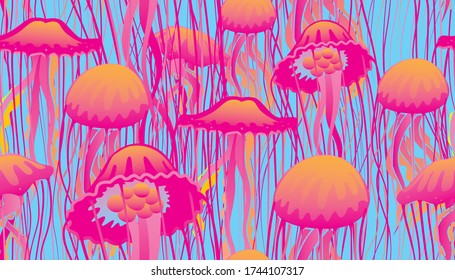 Vector of jellyfish chrysaora seamless background.