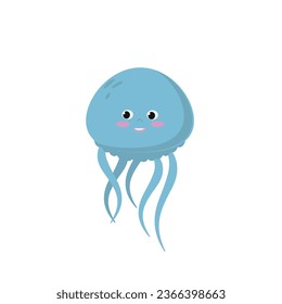 Vector jellyfish. Cute baby character.Flat illustration. Suitable for animation, using in web, apps, books, education projects. No transparency, solid colors only. Svg, lottie without bags. svg