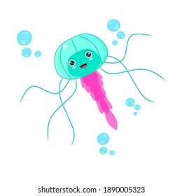 Vector jellyfish cute blue color 