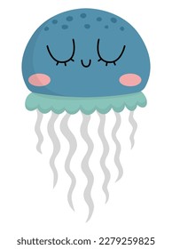 Vector jellyfish icon. Under the sea illustration with cute funny jelly fish. Ocean animal clipart. Cartoon underwater or marine clip art for children isolated on white background
