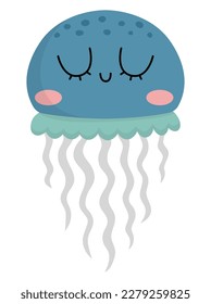 Icono de medusa vectorial. Bajo el mar la ilustración con adorables peces de gelatina graciosos. Clipart de animales oceánicos. Dibujo de dibujos animados subacuáticos o marinos para niños aislados con fondo blanco
