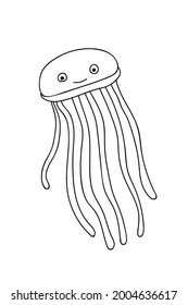 Vector jellyfish illustration. Hand drawn doodle jellyfish. Cute line art sticker.