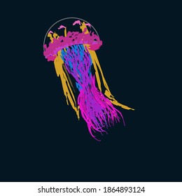 Vector jellyfish on deep sea,perfect for print on t-shirt,banner,brochure etc